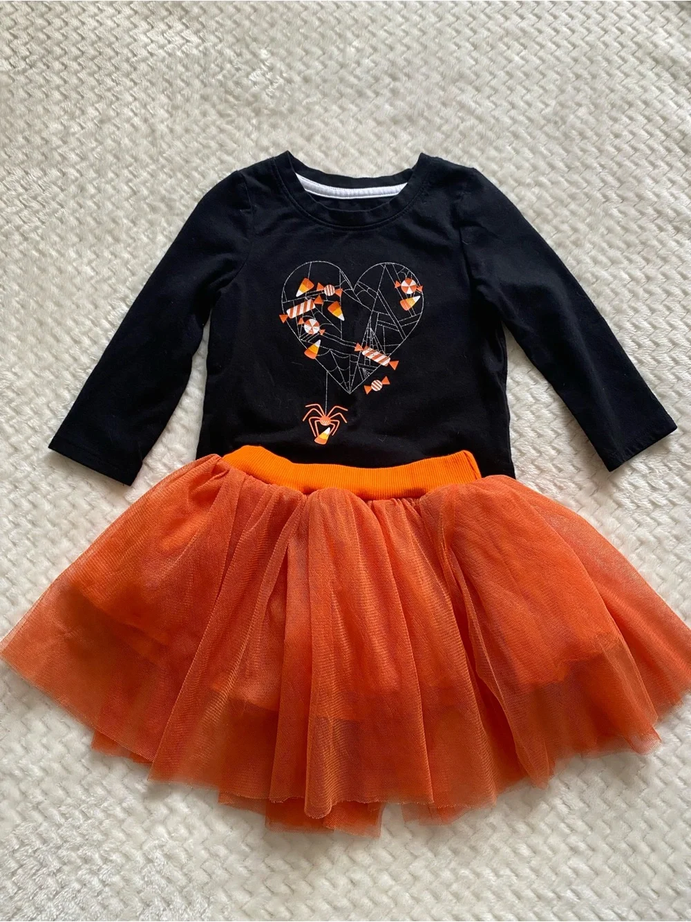 Girls Halloween 3-Piece Outfit Set Shirts & Orange Tutu